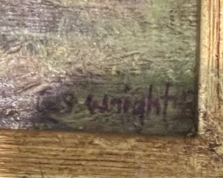 Signed Painting of Horse Race by G. S. Wright (9" x 7")