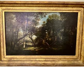 205. Signed Oil on Panel of River Landscape by George Thompson Hobbs "Holley Beach Woods, NY" (16" x 24")