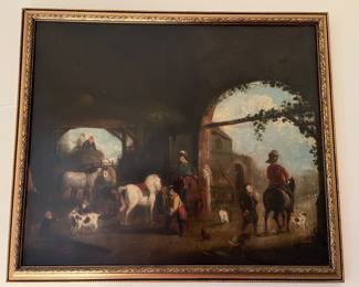 89. Painting of European Courtyard Scene (23" x 19")