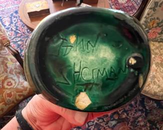42. Green Ceramic Vase by John Sherman (4" x 6")