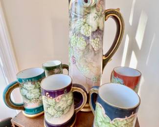 139. T&V France Porcelain Pitcher and 5 Mugs