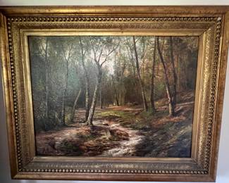 189. Signed Oil on Canvas by John Leon Moran "Forest Glade Landscape" 1888 (18" x 24")