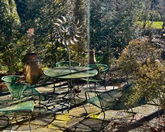 130. Wrought Iron Dining Table and 4 Arm Chairs 