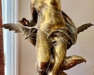 67. Signed Bronze, Brass Patina Statue by Emile-Louis Picault "La Source" Stamped w/ Circular Foundry Mark of Jollet et cie (36.5" x 20" x 3")
