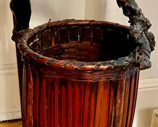 8. Vintage Asian Umbrella Basket w/ Carved Handle (9" x 24")