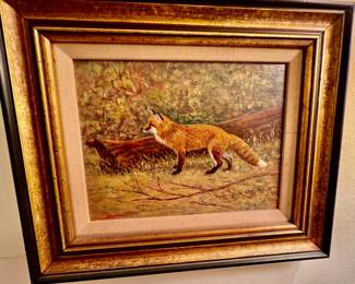 100. Signed Painting on Board of Fox ( 8" x 6")