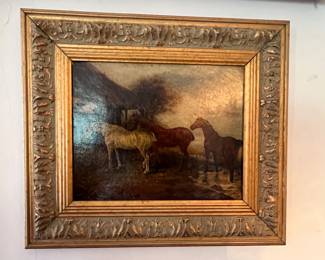 82. Signed Painting of 3 Horses (9" x 8")