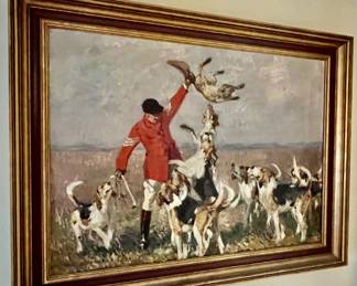 237. Fox & Hound Hunt Painting by Rudolf Schramm-Zittau (31" x 22")