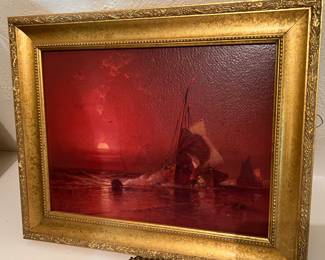  162. Oil on Panel of Red Toned Dutch Landscape by George Washington Nicholson (15" x 21")