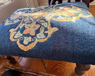 143. Antique Stool w/ Crewel Seat (16" x 13" x 8")