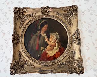 172. Initialed Oil on Board by WIlliam Parrott "Maternal Affection" (12" x 12")
