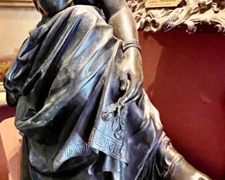 112. Bronze, Dark Brown Patina Statue by Alexander-Pierre Schoenwerk of Muse in Contemplation c.1860 (18.5" x 19.5" x 8") 