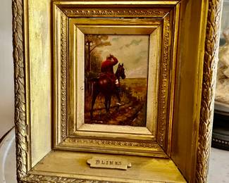 49. Vintage Painting of Man on Horseback by Blinks (4" x 5")