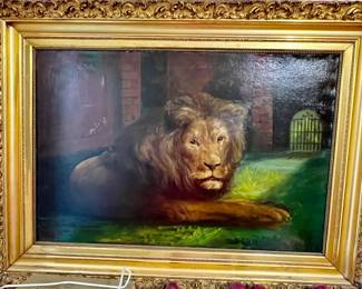 156. Painting of Lion signed Vincent A. (35" x 25")