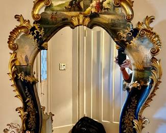 3. Ornate Gilt and Hand Painted Mirror (Reproduction French Rococo c.1950's) (32" x 54")