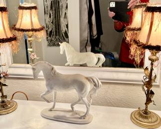 160. Pair of Lamps w/ Decorative Floral Design            164. Bisque Horse Sculpture by Kaiser (10" x 4" x 9")