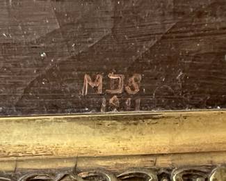 173. Antique Painting of Oranges w/ Glass Compote Initialed MDS