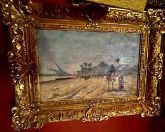 124. Painting of Camel w/ Building in the Background by T. Kelly 1905 (17" x 11")