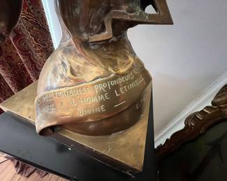 67. Signed Bronze, Brass Patina Statue by Emile-Louis Picault "La Source" Stamped w/ Circular Foundry Mark of Jollet et cie (36.5" x 20" x 3")