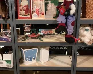 Several metal shelving units