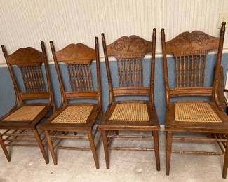 4 spindle back cane bottom chairs