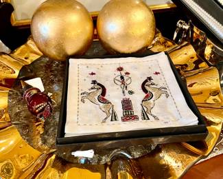 Kim Seybert cocktail napkins on top of the Annieglass ruffled cake stand.