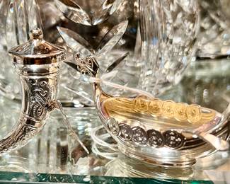Theodore Olsen sterling Viking boat and horn salt cellar and pepper.