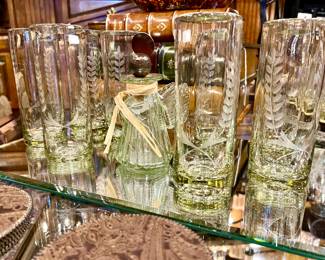 A table full of Jan Barboglio.  Hand forged metal and blown etched glass.  Southwest at its best.