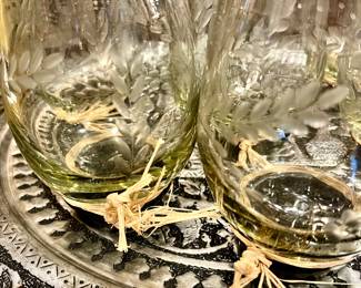 Jan Barboglio etched hand blown glasses.