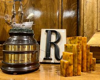 Boehm Mayflower Pilgrim Father's World Time Clock with Solid Silver Ship on top.