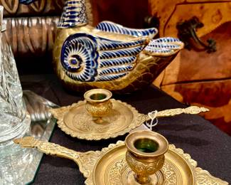 Antique brass French chamber sticks.