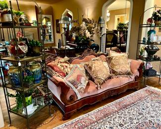 Pair of iron etageres full of wonderful things.  