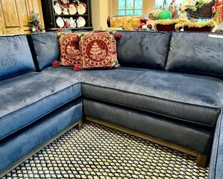 Fabulous blue velvet Bob Williams-Mitchell Gold sofa sectional.  It actually opens wider than pictured.  However, you choose!