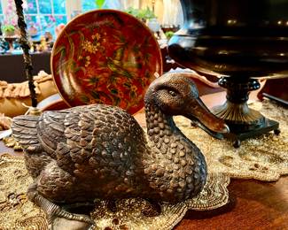 Theodore Alexander bronze duck.  Heavily carved.  Beautiful.