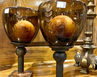 Jan Barboglio amber candleholders.