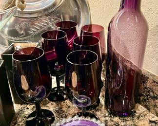 William Yeoward purple decanter and stems.