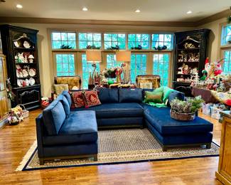 Large Den full of Christmas!  Bob Williams Mitchell Gold sectional sofa. 