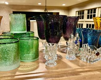 Greens, purples, blues, and amber!  Mexican blown glass.