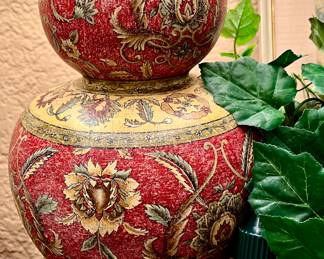 Unusual lamp with reds and yellows.