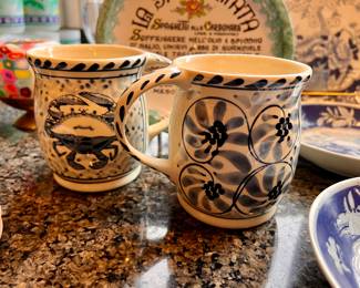 Hand painted - Blue Crab Bay Co. coffee mugs - front and back