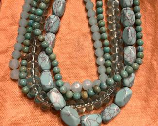 Banana Republic 5 Strand
Turquoise Blue Jasper, Acrylic, Frosted Glass Necklace