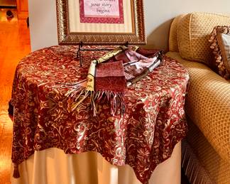 Heavy cardboard table w/custom linens  