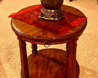 another view - Small round Drexal side table w/pull out tray