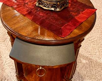 another view - Small round Drexal side table w/pull out tray