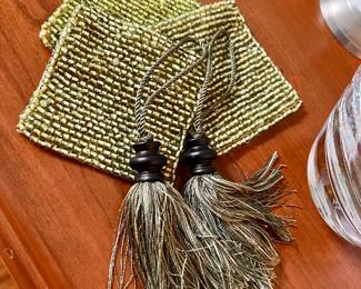 3 of 6 Beaded green coasters and 2 of 4 tassels 