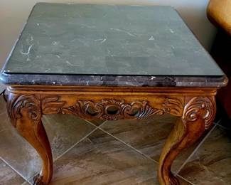 2 large marble and glass top end tables, each is 28"x28",