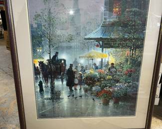 Flower Shop - signed by Artist G Harvey, AP, double matted, framed. VERY LARGE!!