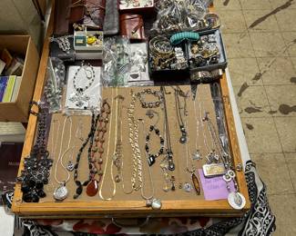 Assortment of rings, bracelets, necklaces, pins and watches & more... including 10K & 14K gold. NOTE - Sterling & Gold jewelry will be off site until the morning of the sale.