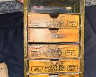 Here is a 6 wood drawer Ace Combs Store Displayer!!! (one drawer has been pulled out)
