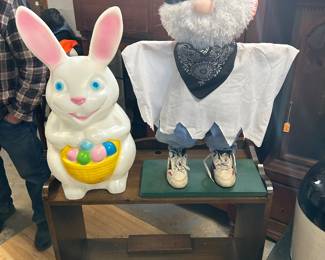 ~25" glow mold EMPIRE rabbit and a Halloween Scare crow. NOTE the scarecrow is wearing a pair of children's GOLD MEDAL series BRUCE JENNER tennis shoes!!!